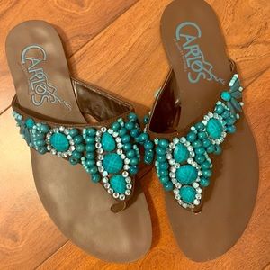 Carlos Santana Turquoise Beaded Sandals
